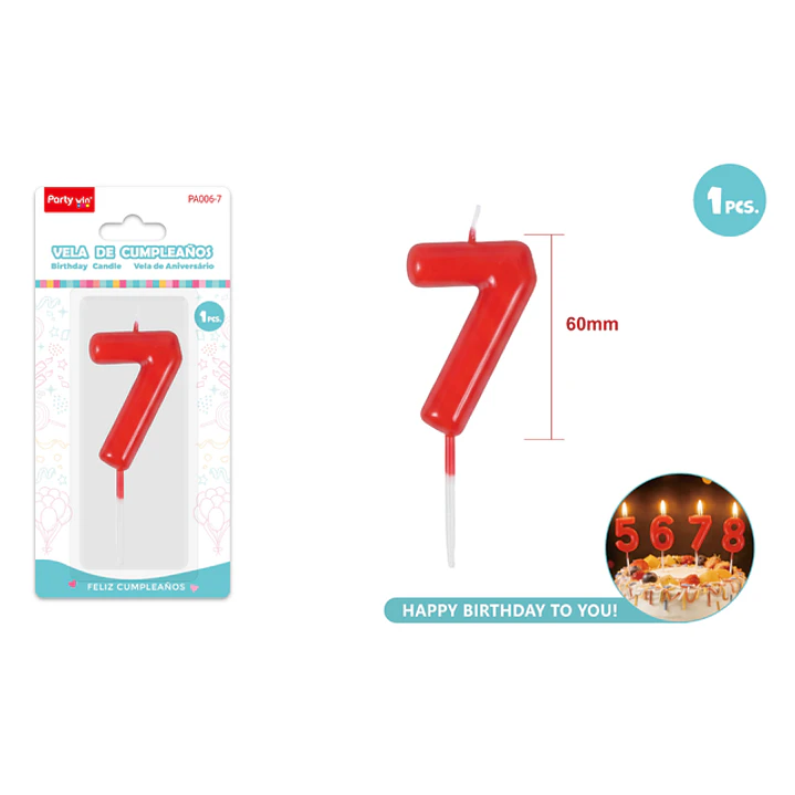 Vela De Numero Rojo 7 60Mm 1