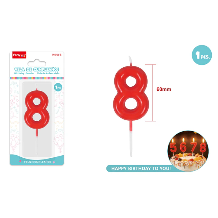 Vela De Numero Rojo 8 60Mm 1
