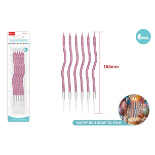 Velas Para Torta Glitter Rosado 155Mm 6 Unidades
