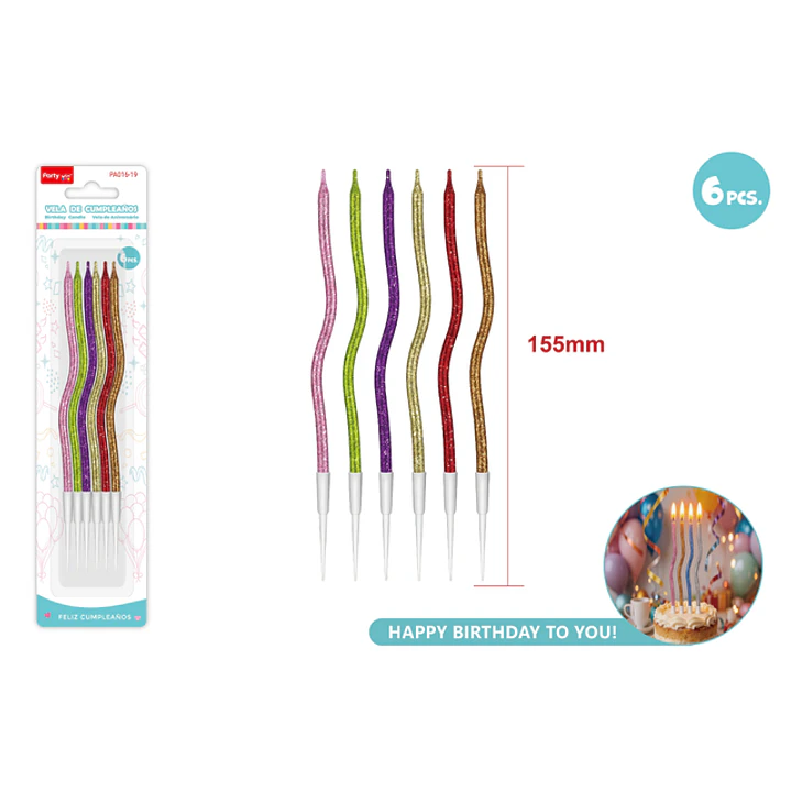 Velas Para Torta Glitter Surtidos 155Mm 6 Unidades 1