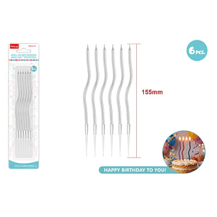 Velas Para Torta Plateado 155Mm 6 Unidades
