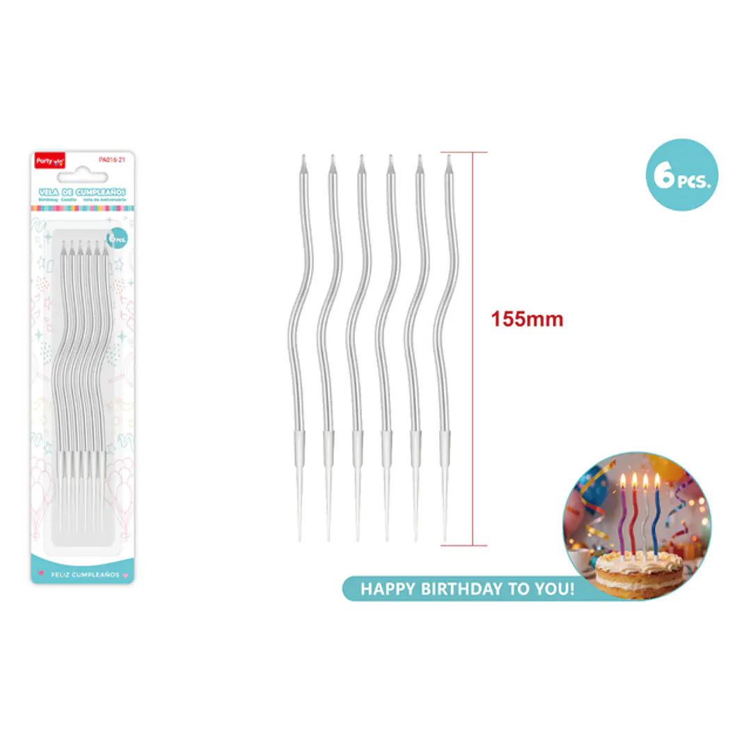 Velas Para Torta Plateado 155Mm 6 Unidades 1