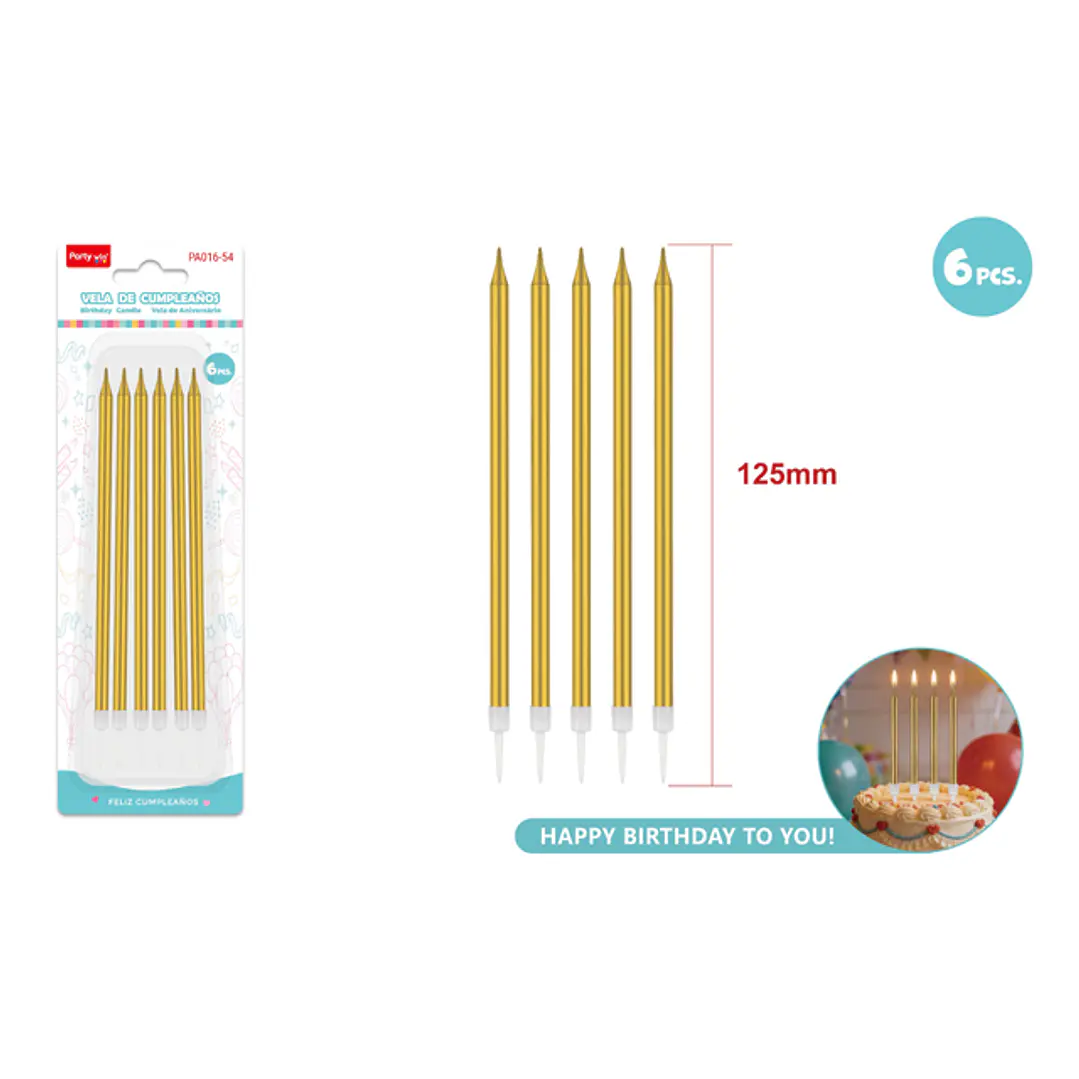 Velas Para Torta Dorado 125Mm 6 Unidades 1