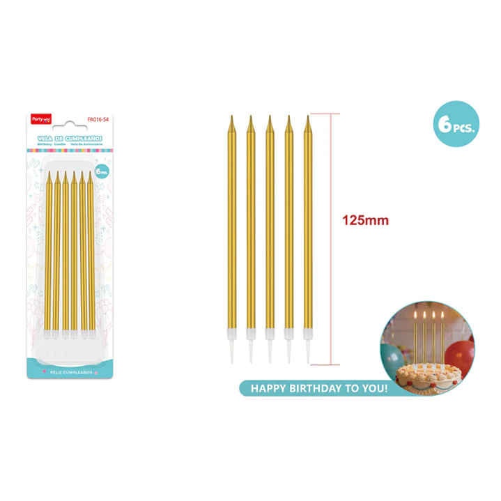Velas Para Torta Dorado 125Mm 6 Unidades 1
