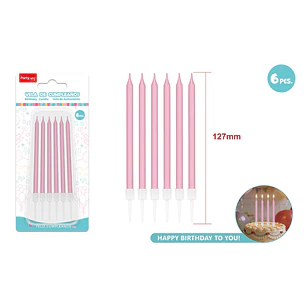 Velas Para Torta Rosado 125Mm 6 Unidades