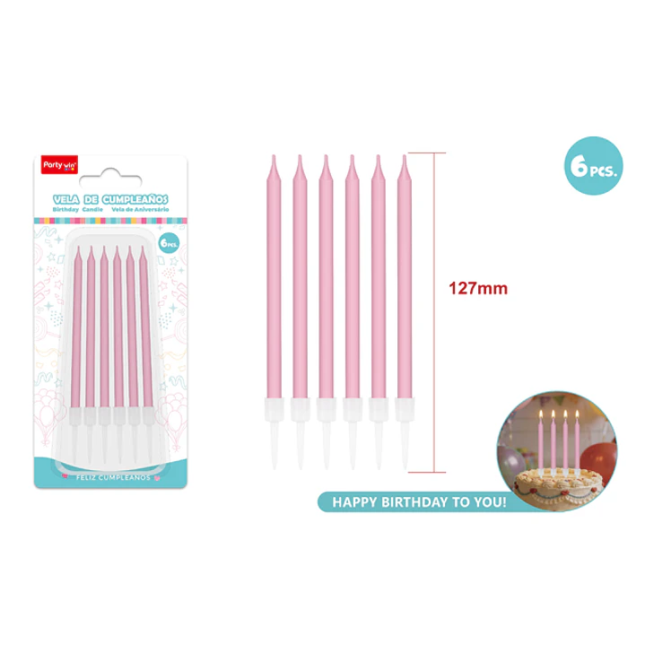 Velas Para Torta Rosado 125Mm 6 Unidades 1