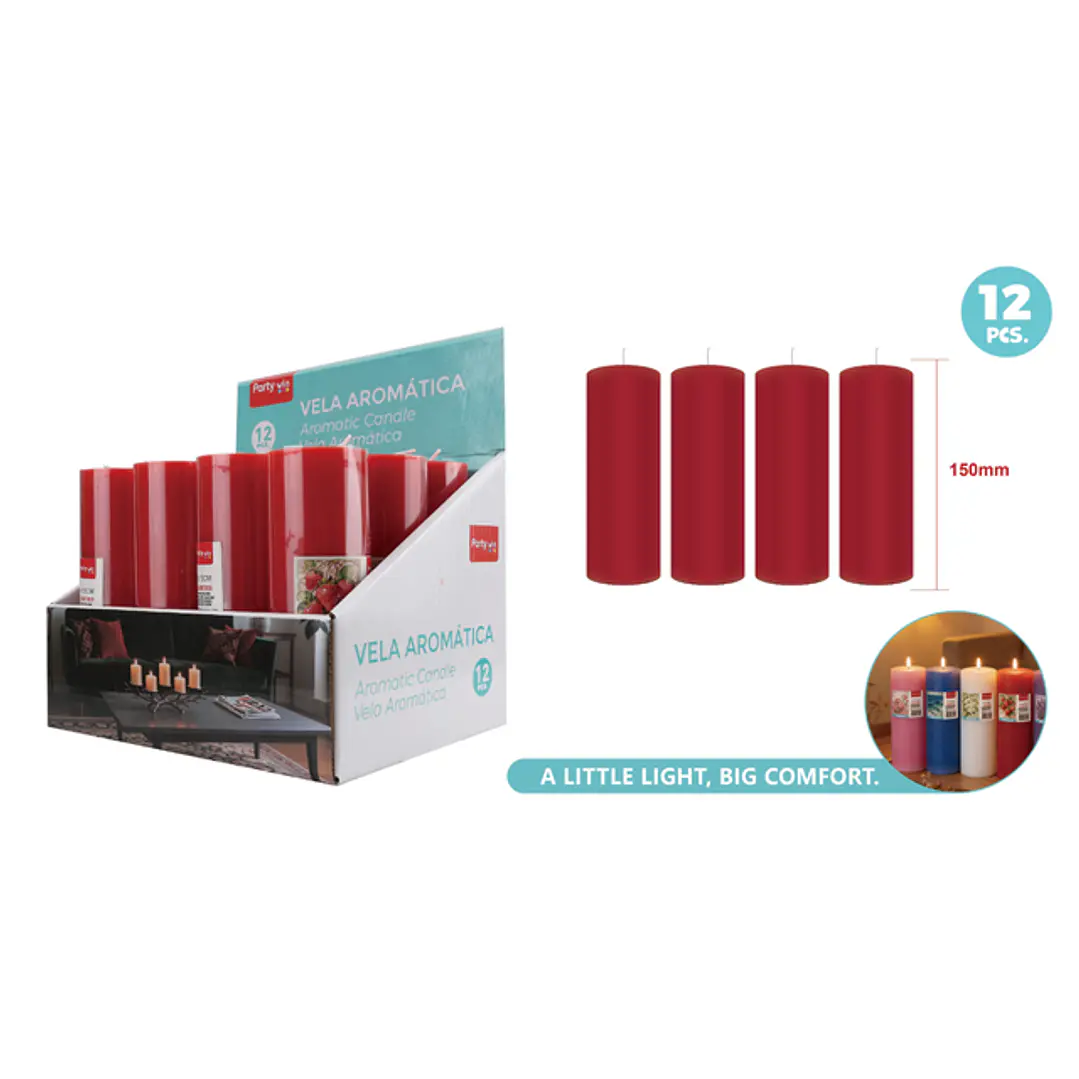Vela Aromatica Rojo 5X15Cm } 1