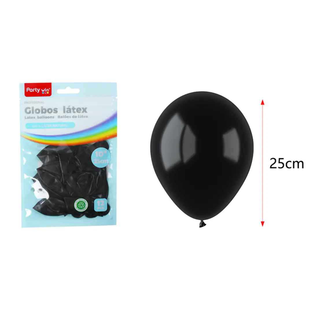 Globos Mate Negro 25Cm 1.5G 12 Unidades 1