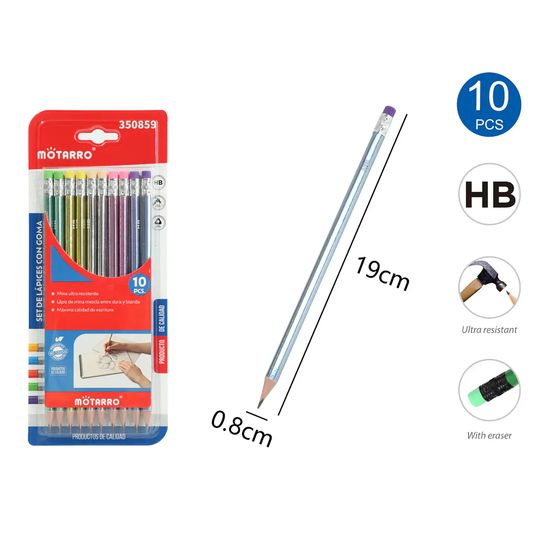 Lapices Grafitos Hb Glitter 19Cm 10 Unidades 1