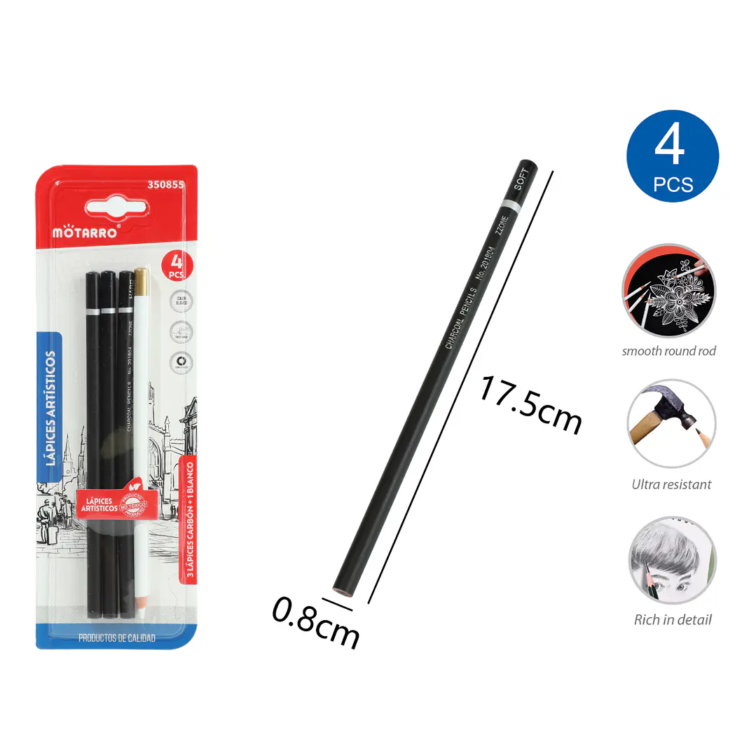 Lapices De Carbon + Blanco 17.5Cm 3 + 1 Unidades 1