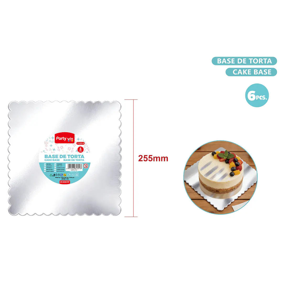 Base De Torta Cuadrado Plateado 25.5Cm 6 Unidades 10Pul. 1
