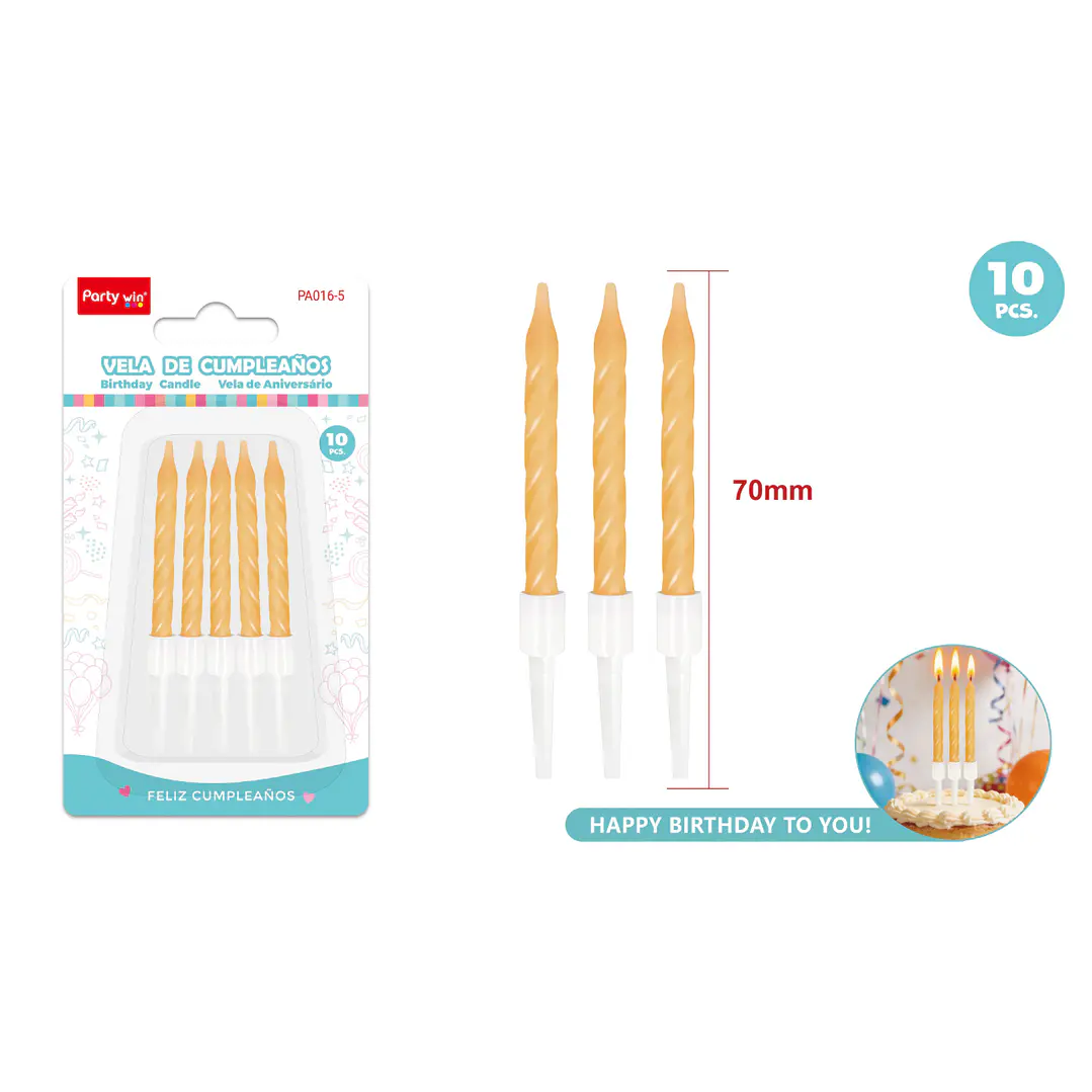 Velas Para Torta Espiral Naranjo 70Mm 10 Unidades 1