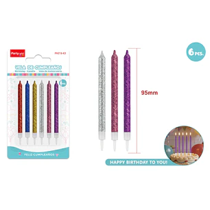Velas Para Torta Glitter 95Mm 6 Unidades