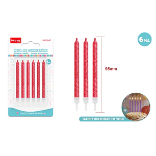 Velas Para Torta Glitter Rojo 95Mm 6 Unidades