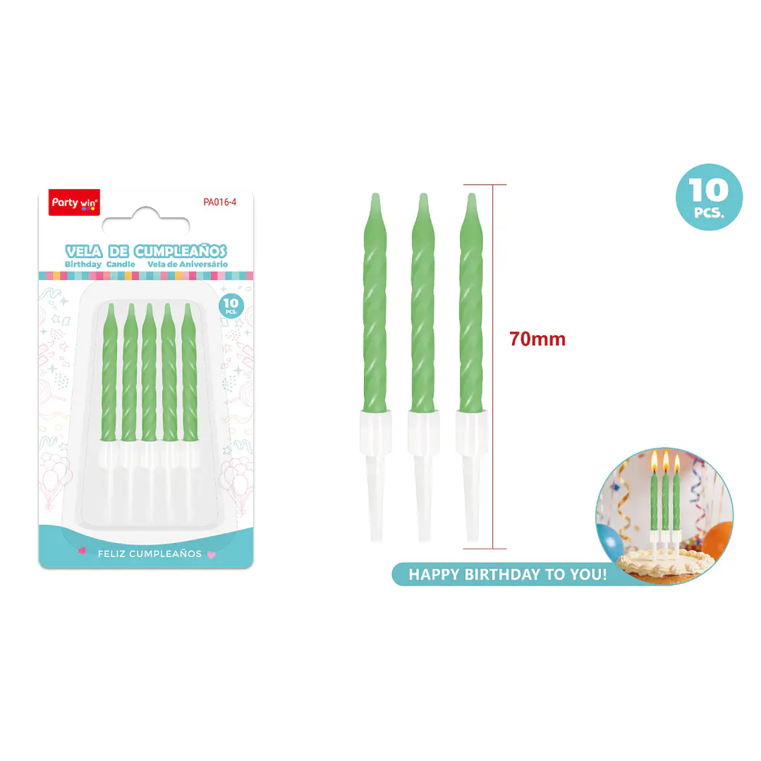 Velas Para Torta Espiral Verde 70Mm 10 Unidades 1