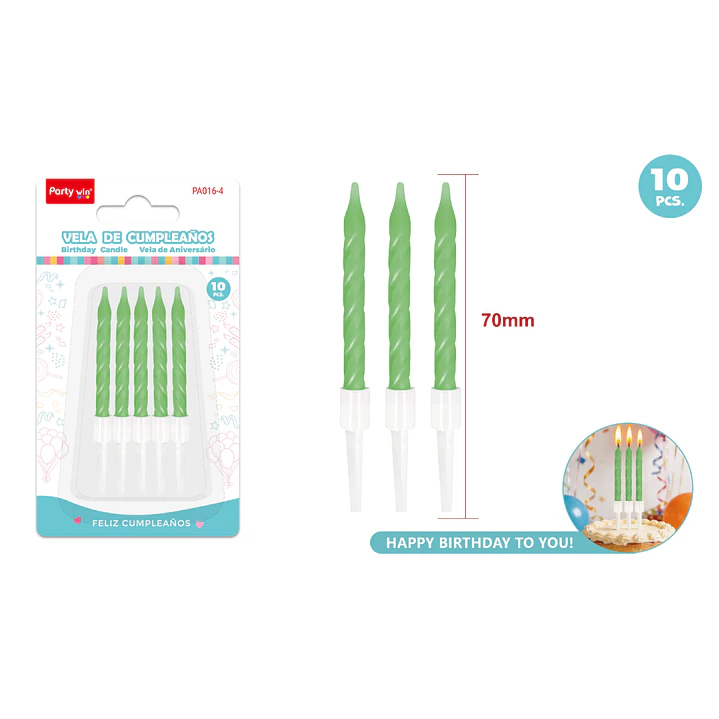 Velas Para Torta Espiral Verde 70Mm 10 Unidades 1