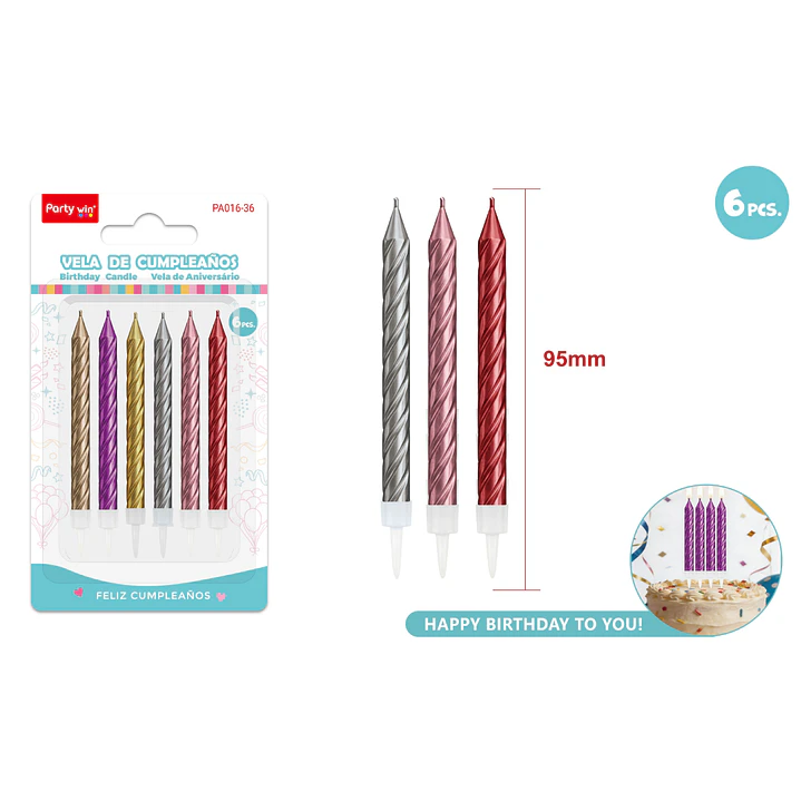 Velas Para Torta Espiral Surtidos 95Mm 6 Unidades 1