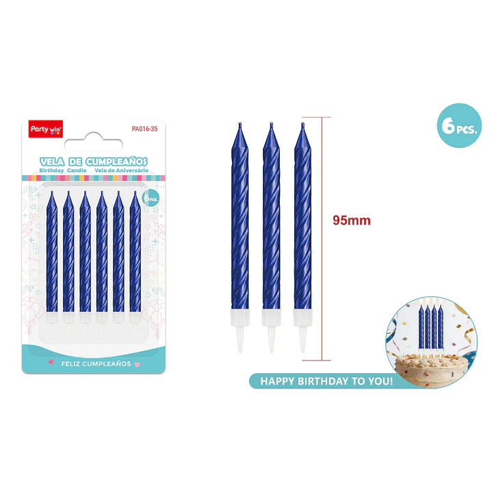 Velas Para Torta Espiral Azul 95Mm 6 Unidades 1