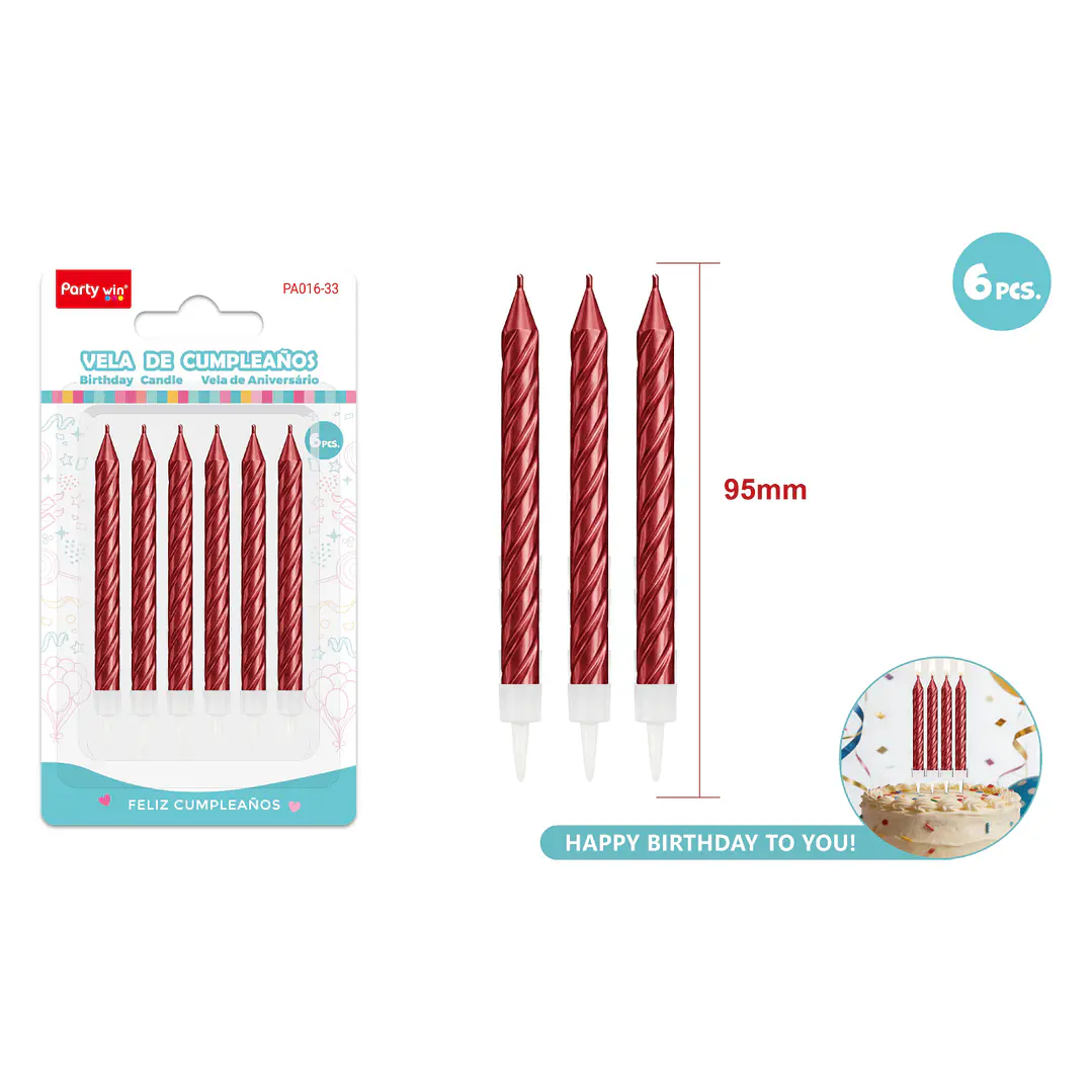 Velas Para Torta Espiral Rojo 95Mm 6 Unidades 1