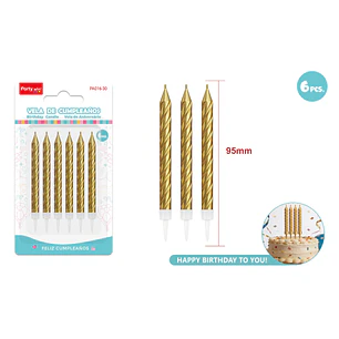 Velas Para Torta Espiral Dorado 95Mm 6 Unidades