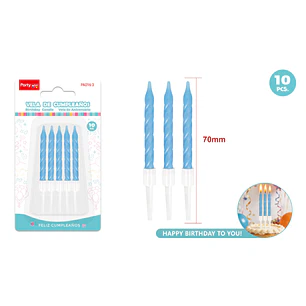 Velas Para Torta Espiral Azul 70Mm 10 Unidades