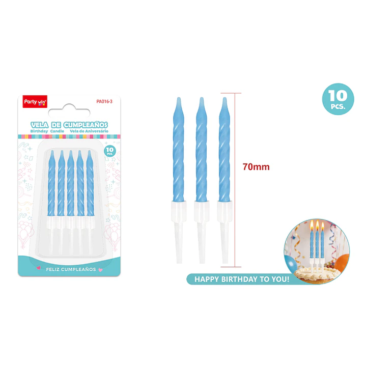 Velas Para Torta Espiral Azul 70Mm 10 Unidades 1