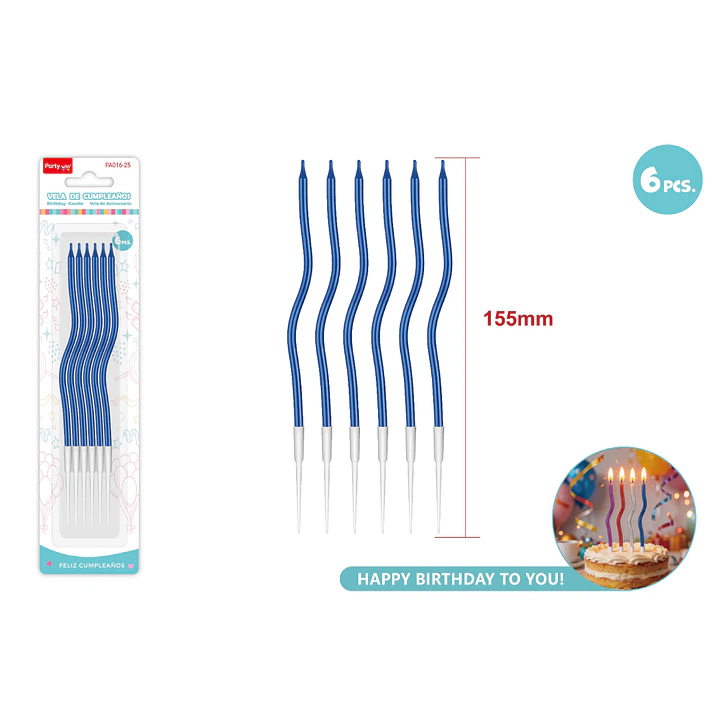 Velas Para Torta Azul 155Mm 6 Unidades 1