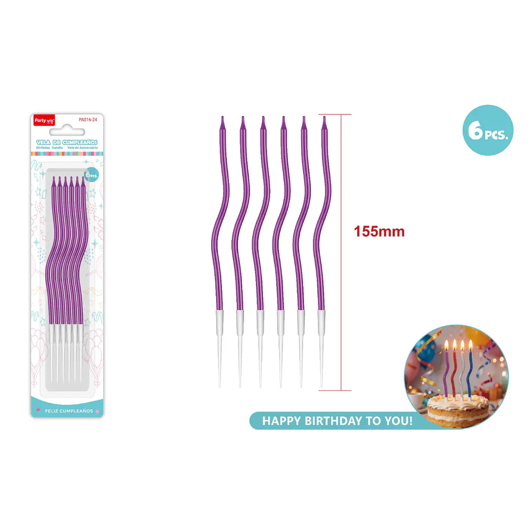 Velas Para Torta Morado 155Mm 6 Unidades 1