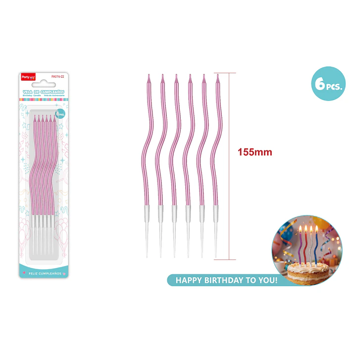 Velas Para Torta Rosado 155Mm 6 Unidades 1