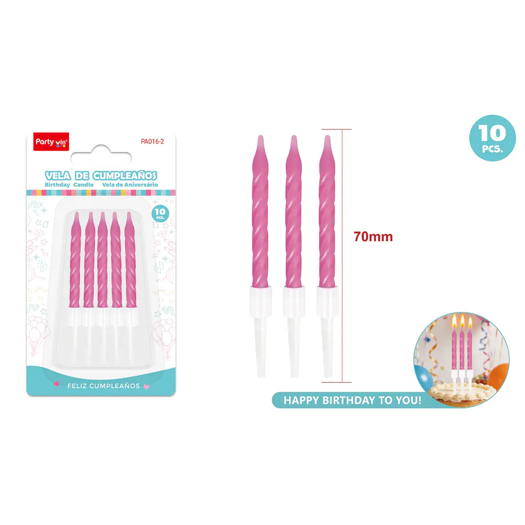 Velas Para Torta Espiral Rosado 70Mm 10 Unidades 1