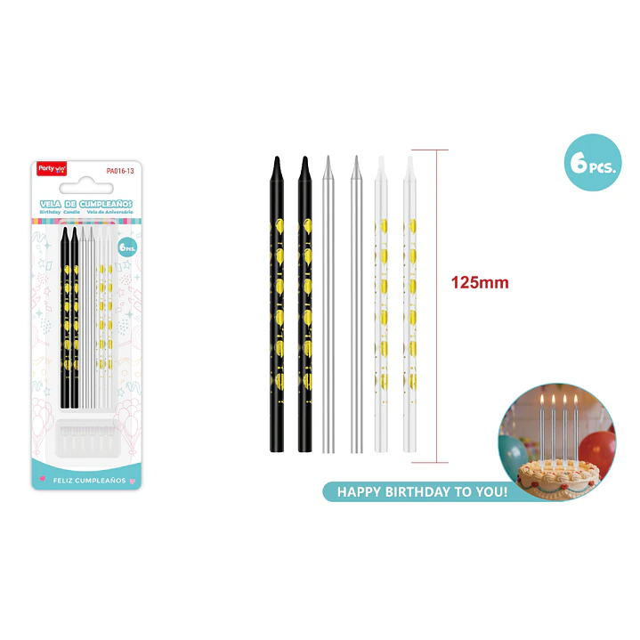 Velas Para Torta Negro Dorado 125Mm 6 Unidades 1
