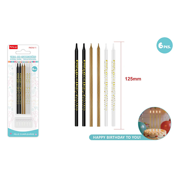 Velas Para Torta Negro Dorado 125Mm 6 Unidades 1