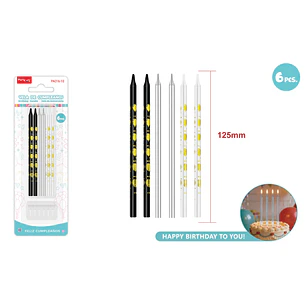 Velas Para Torta Negro Dorado 125Mm 6 Unidades