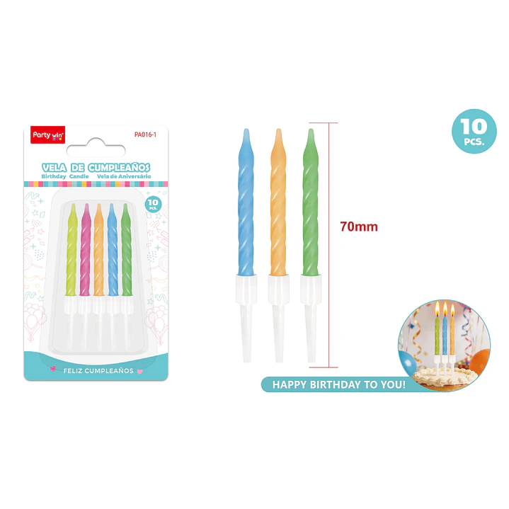 Velas Para Torta Espiral Surtidos 70Mm 10 Unidades 1