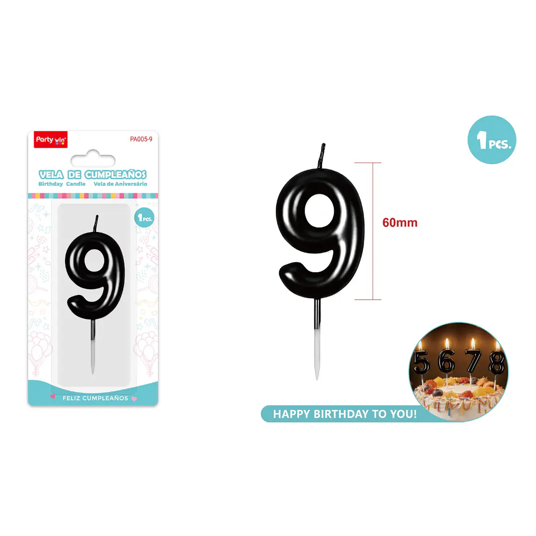 Vela De Numero Negro 9 60Mm 1