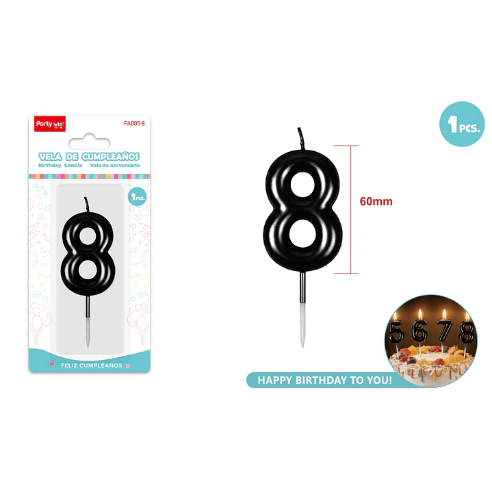 Vela De Numero Negro 8 60Mm 1