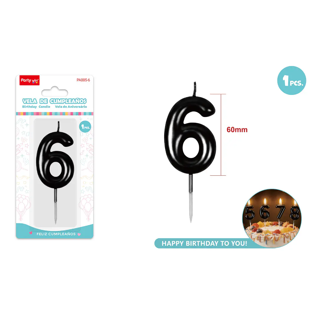 Vela De Numero Negro 6 60Mm 1