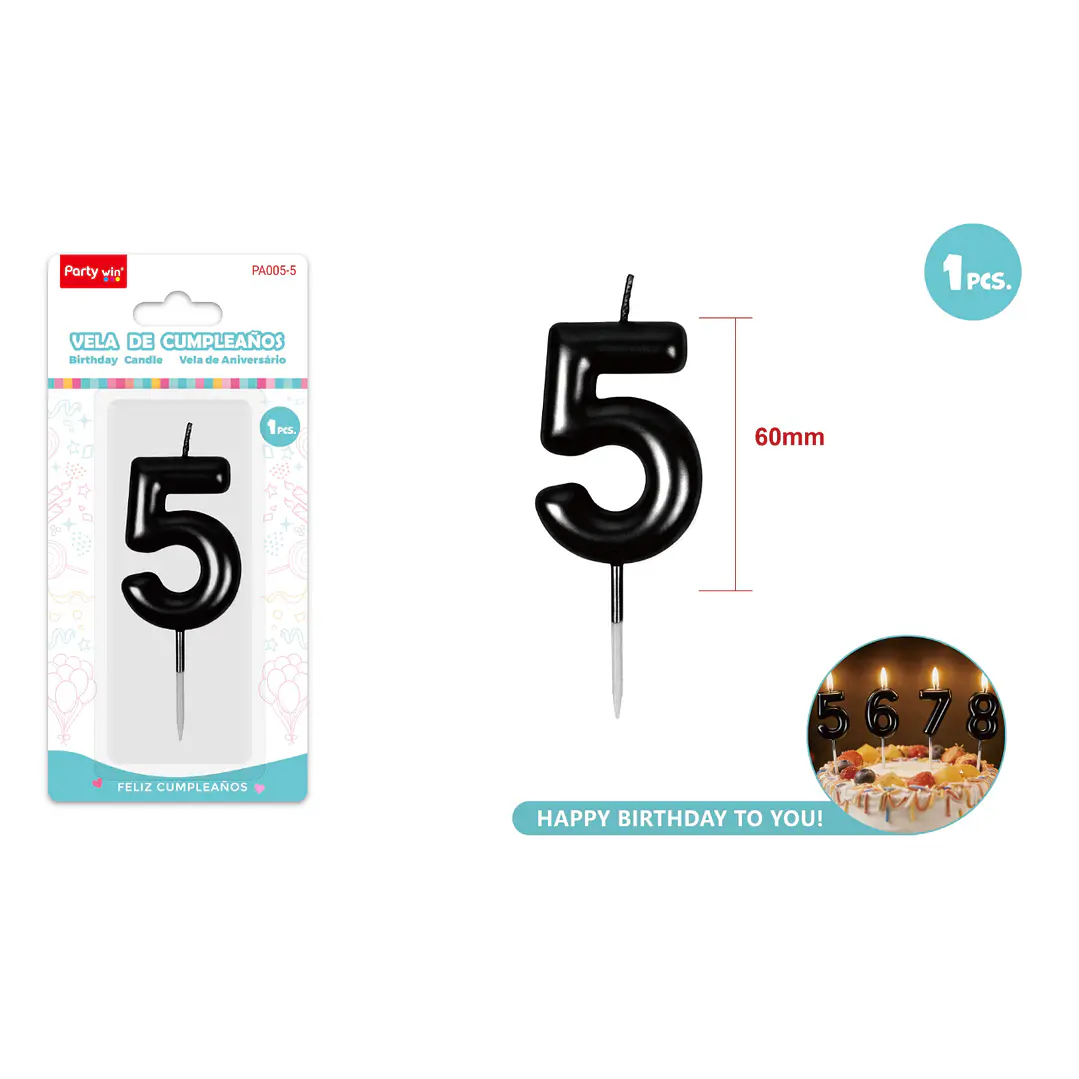 Vela De Numero Negro 5 60Mm 1