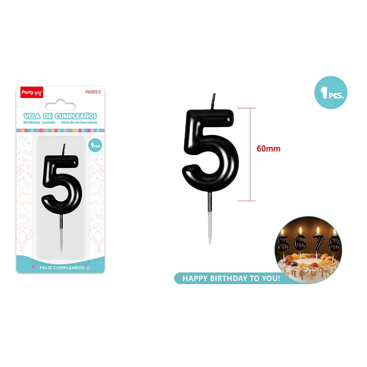 Vela De Numero Negro 5 60Mm 1