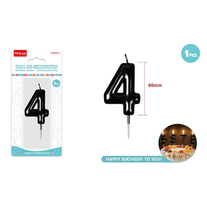 Vela De Numero Negro 4 60Mm 1