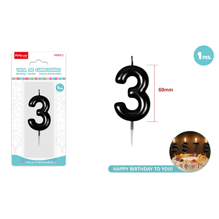 Vela De Numero Negro 3 60Mm 1