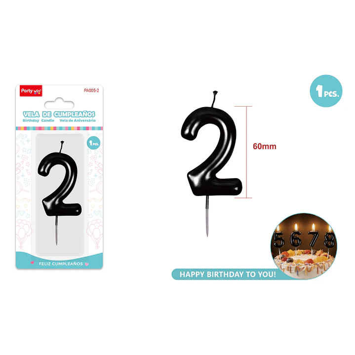 Vela De Numero Negro 2 60Mm 1