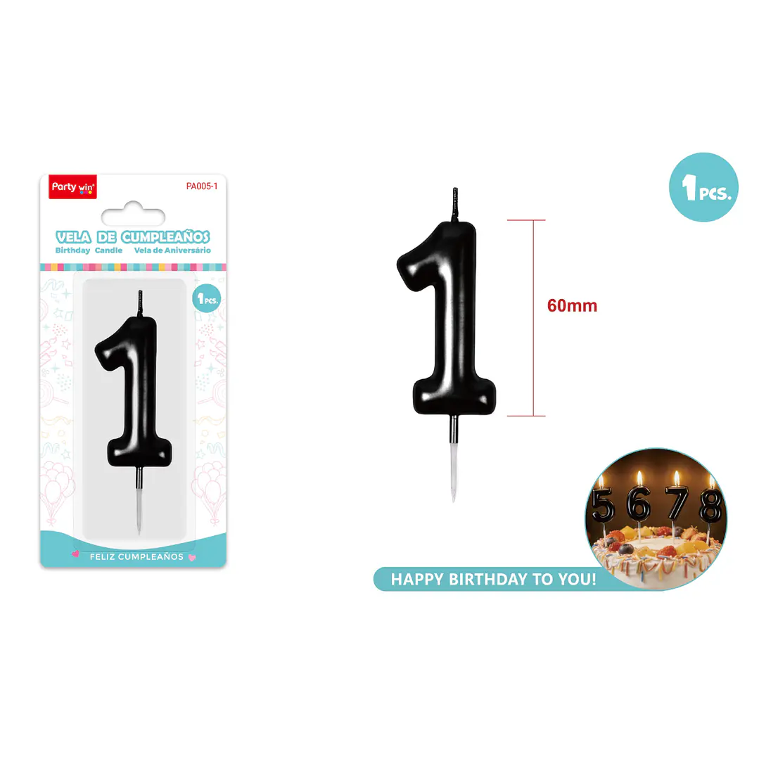 Vela De Numero Negro 1 60Mm 1