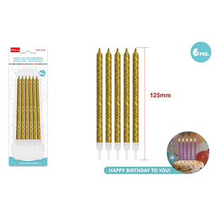 Velas Para Torta Glitter Dorado 125Mm 6 Unidades
