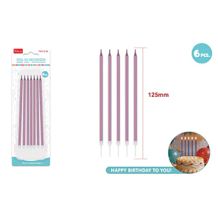 Velas Para Torta Rosado 125Mm 6 Unidades