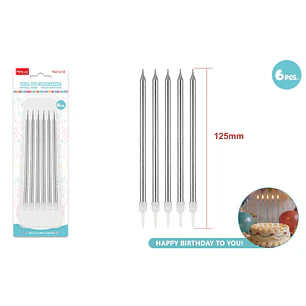Velas Para Torta Plateado 125Mm 6 Unidades