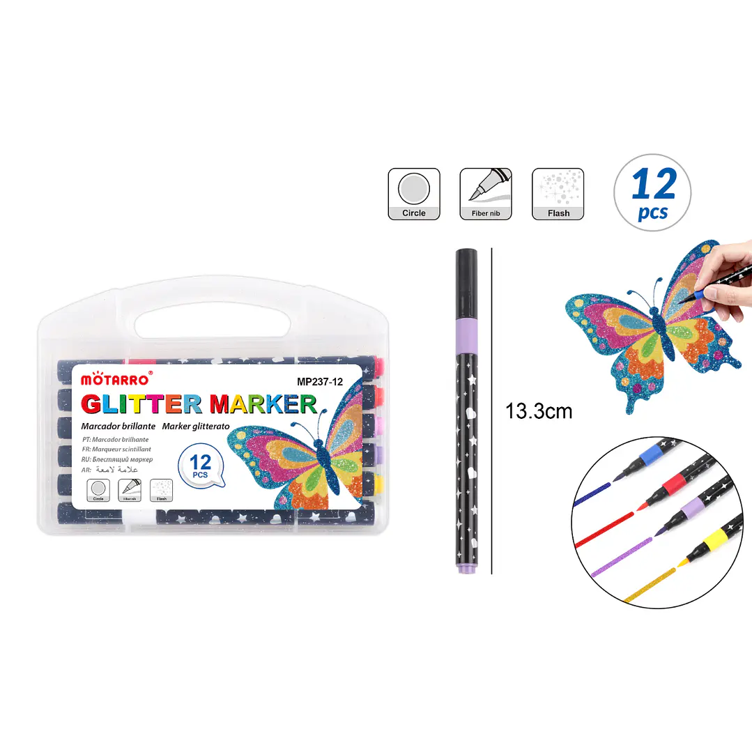 Marcadores De Color Glitter 13.3Cm 12 Unidades 1