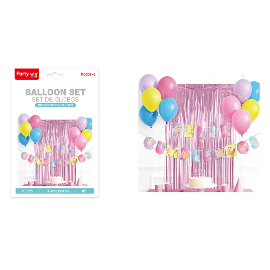 Set De Cortina Con Globos Cumpleaños Maariposa 1