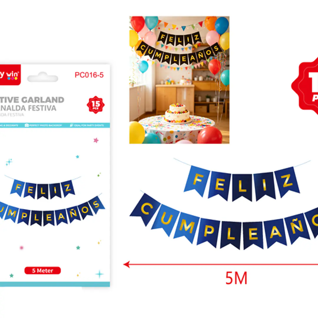 Guirnalda Cumpleaños Holografico Azul 5M 15 Unidades 1