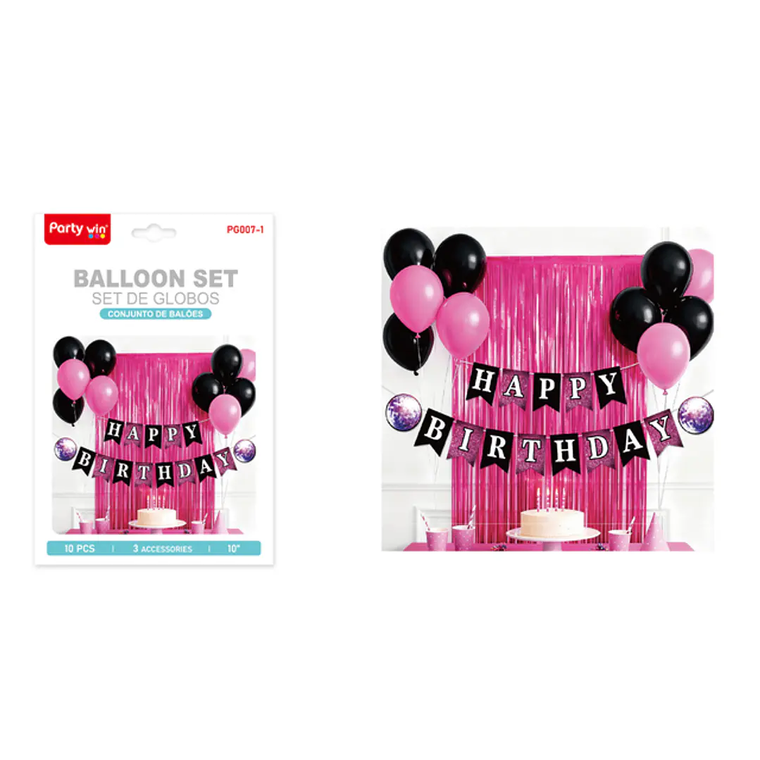 Set De Cortina Con Globos Cumpleaños Fucsia 1